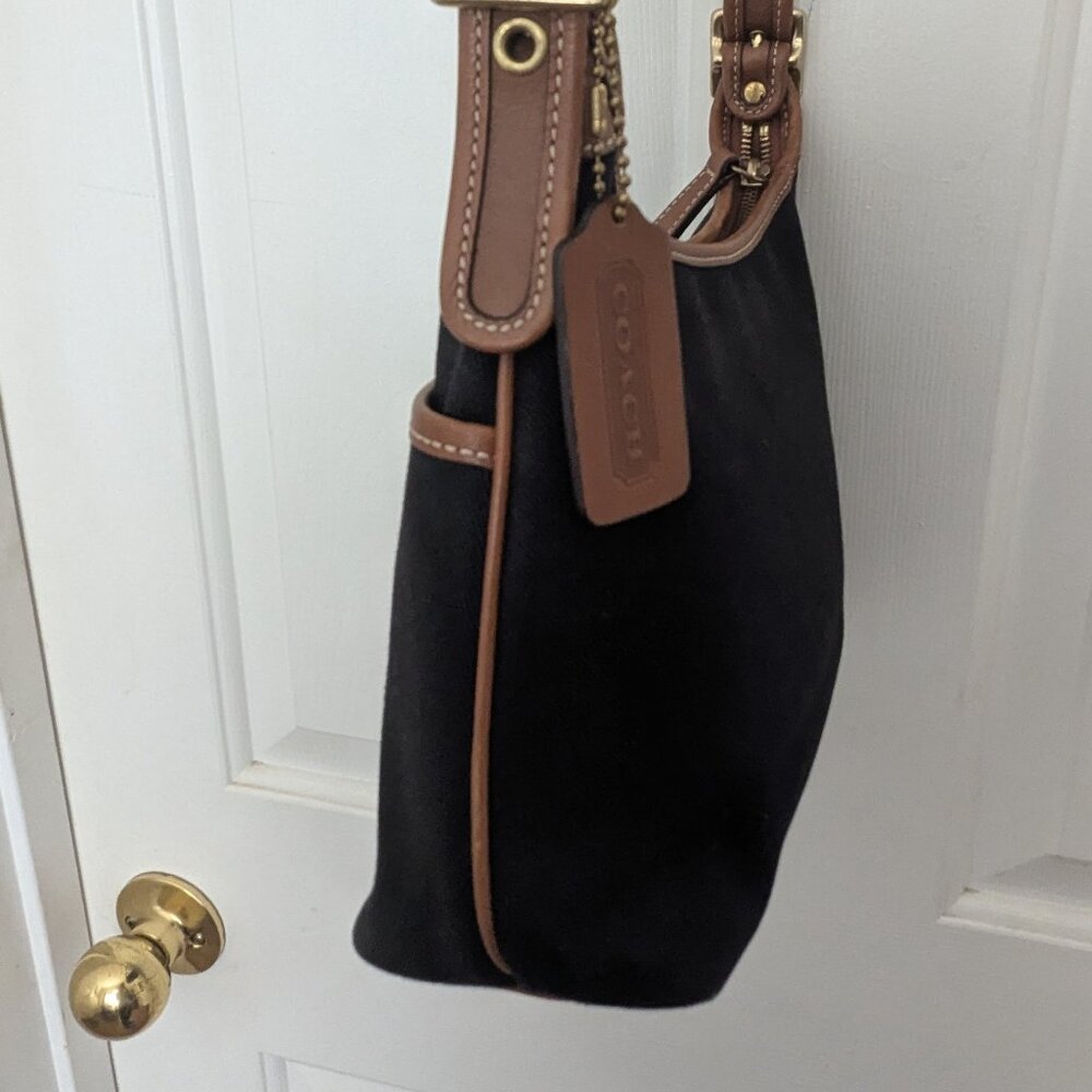 Coach vintage Cavas Leather  Shoulder Bag Crossbody Black Brown - Picture 4 of 16